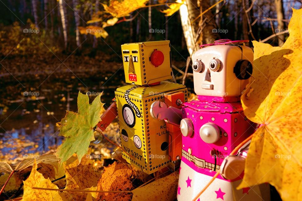 Robots collecting autumn leaves
