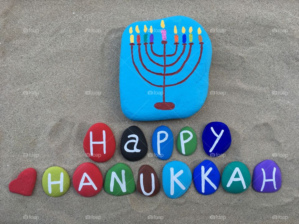 Happy Hanukkah with stones design 