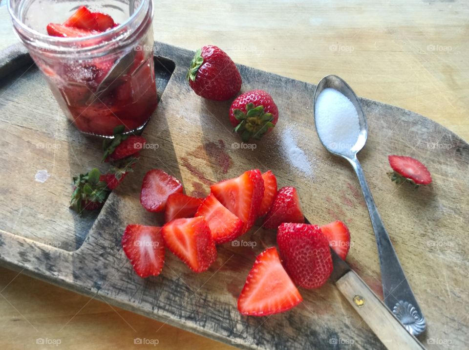 Macerated strawberries. Soaking strawberries in sugar