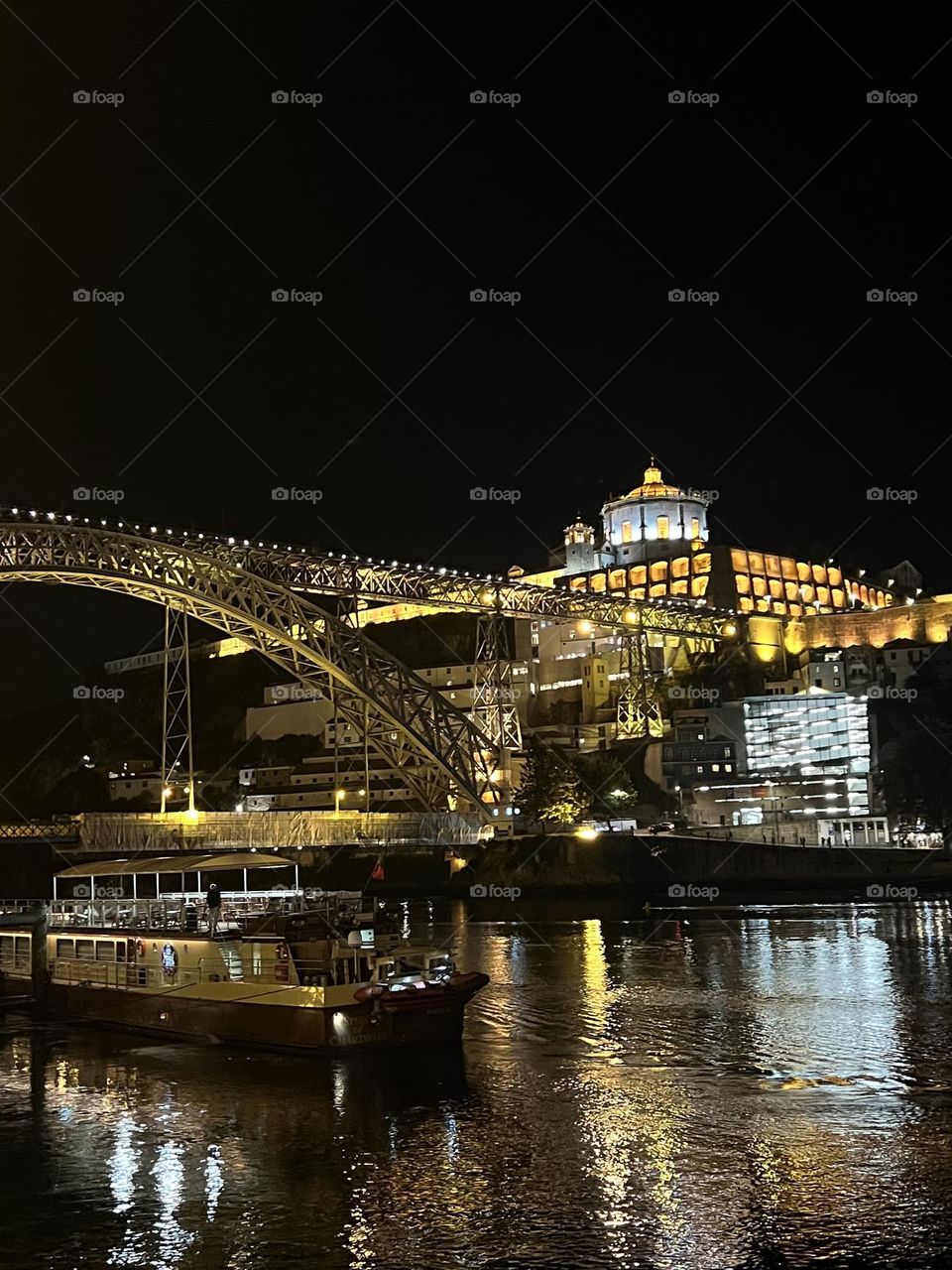 Architecture at night in Porto Portugal 