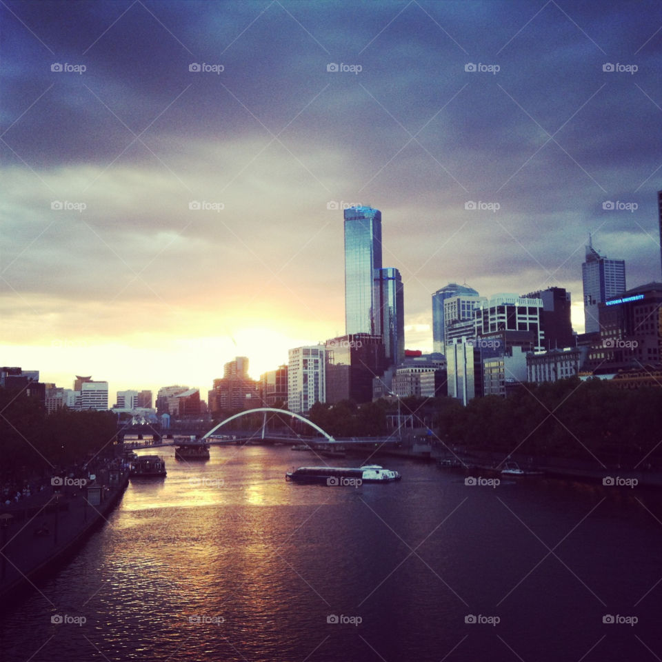 The breathtaking Yarra River at sunset at the Melbourne Moomba