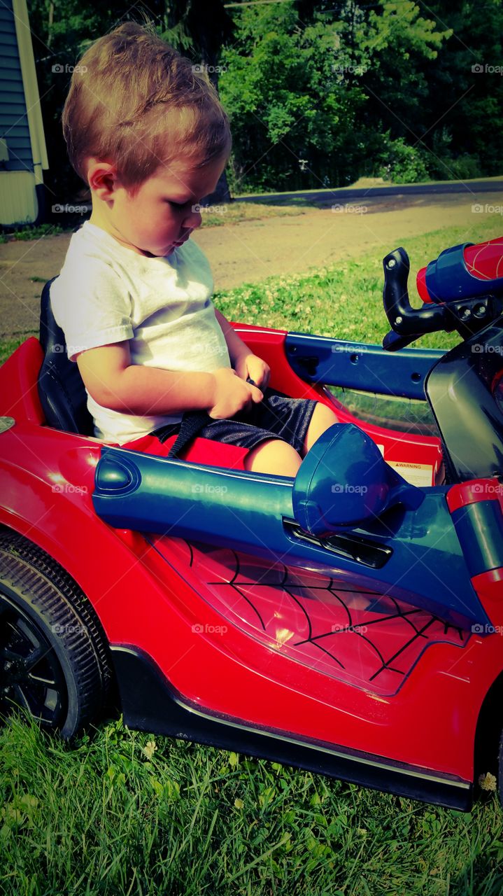 Nolan and his Spiderman car