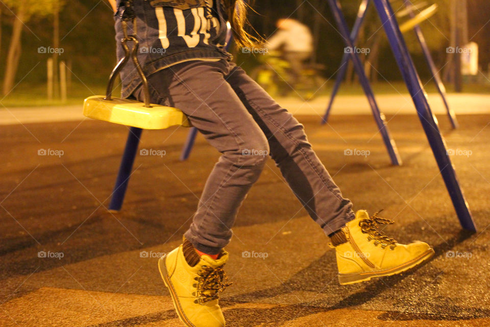 Shoes, baby shoes, feet, baby feet, swings, baby, child on a swing, playground, playground, playground, night, lights, play, childhood