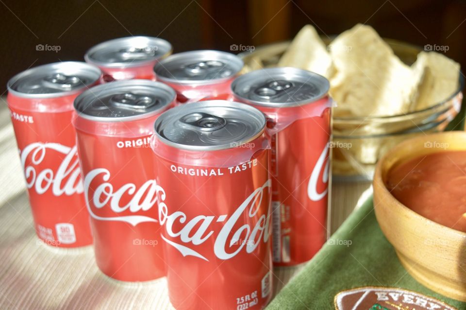 Coca-Cola on game day with tortilla chips and salsa