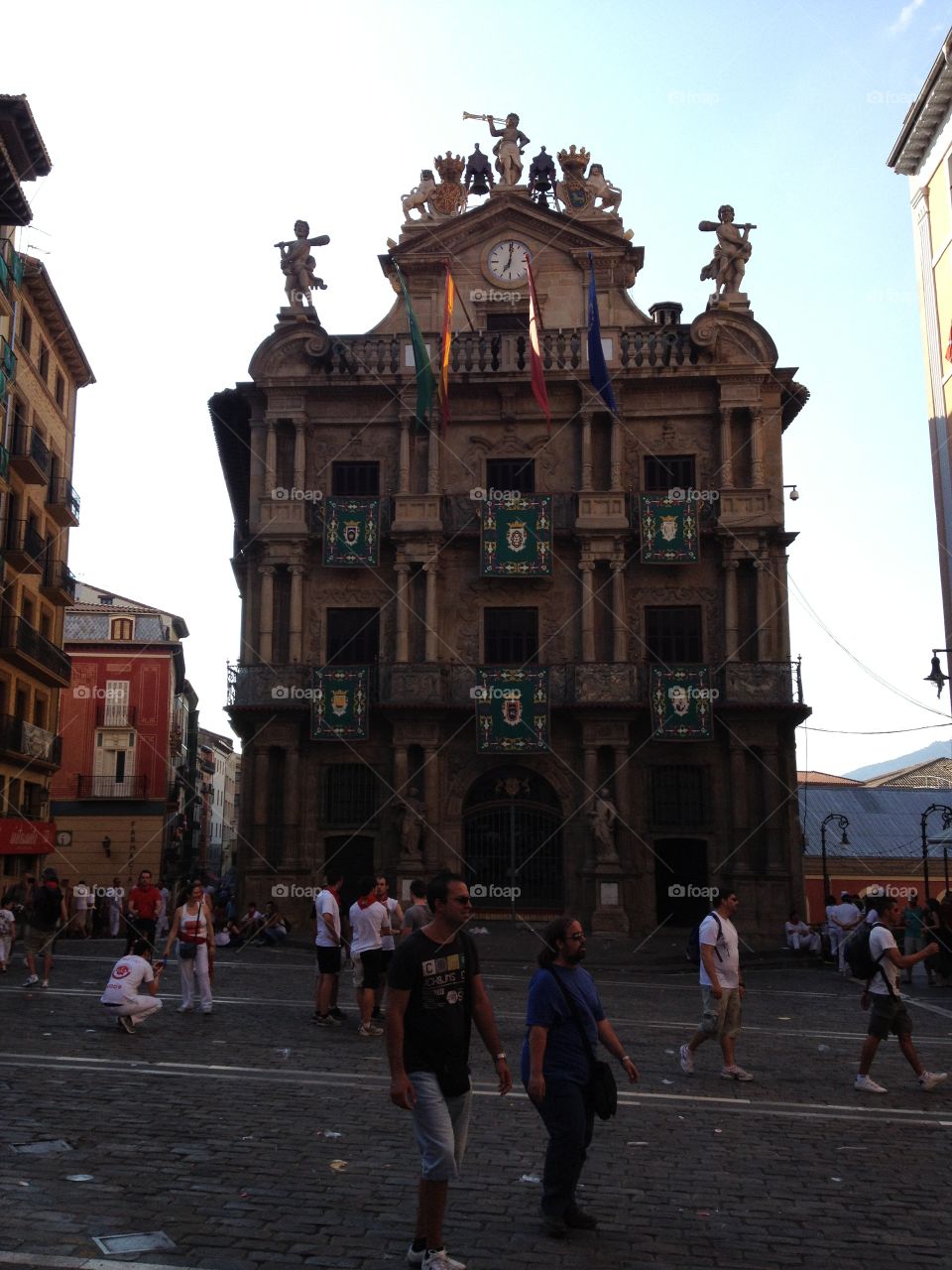 Townhall in Pamplona, Spain for the running of the bulls