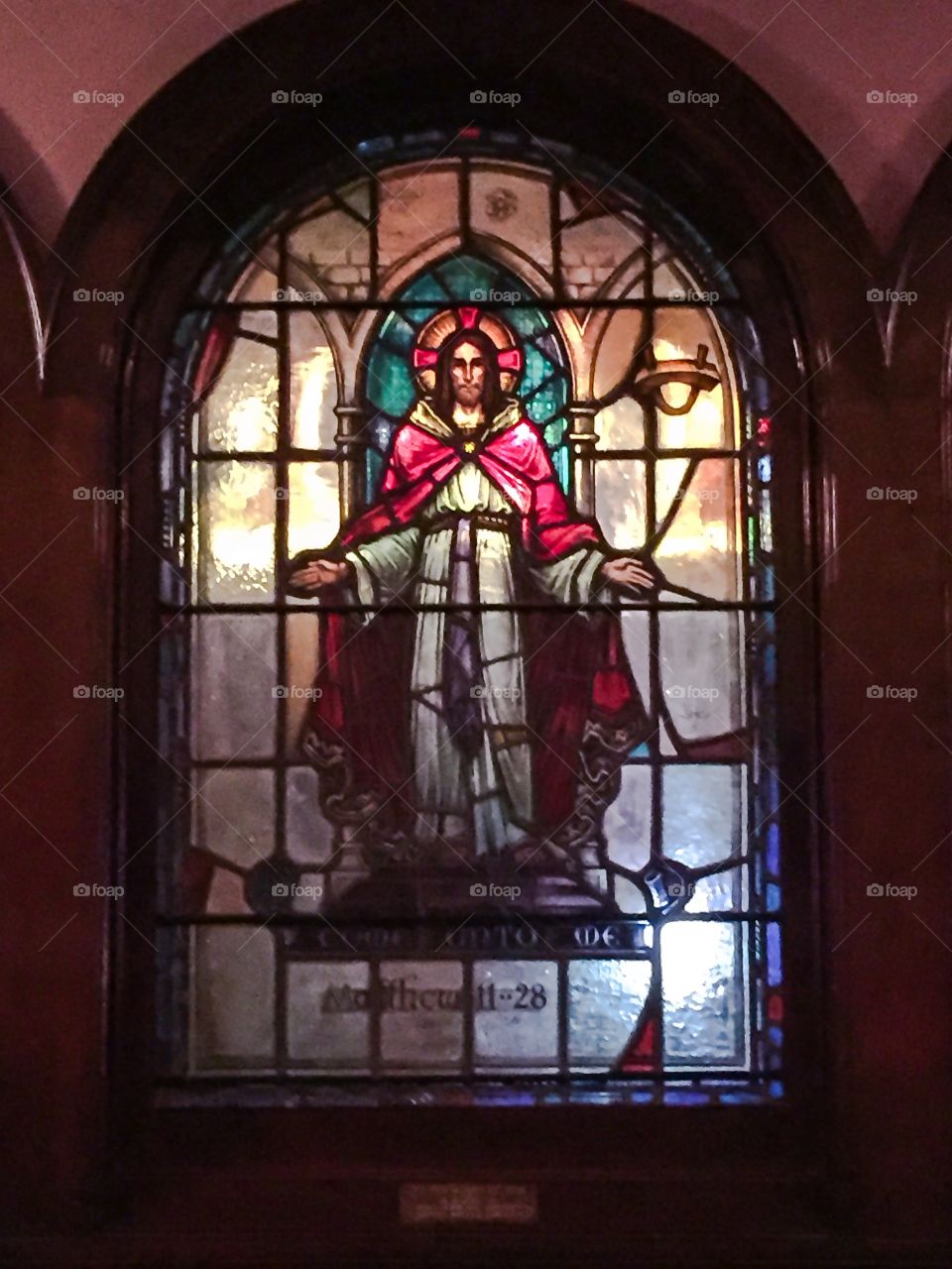 The risen Christ. Stained glass window of Jesus at Westminster Presbyterian Church in Minneapolis, Minnesota 