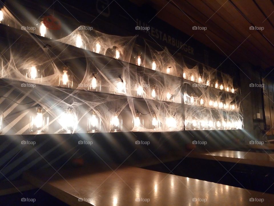 Night lamps in the restaurant