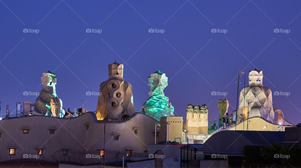 Night view of La Pedrera's Chimneys 