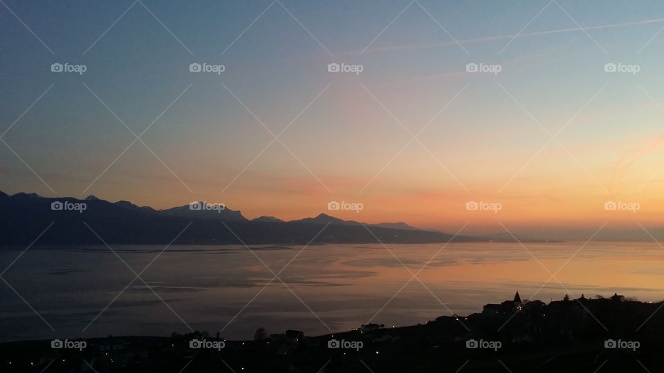 Sunset on lac Leman Switzerland