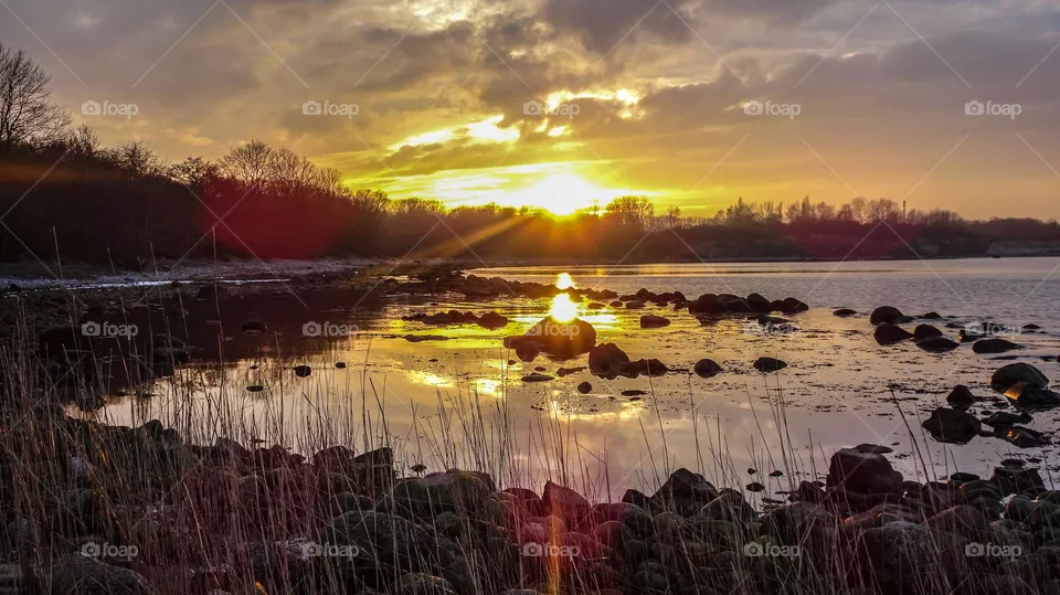 Autumnal sunset on the island of Rügen.