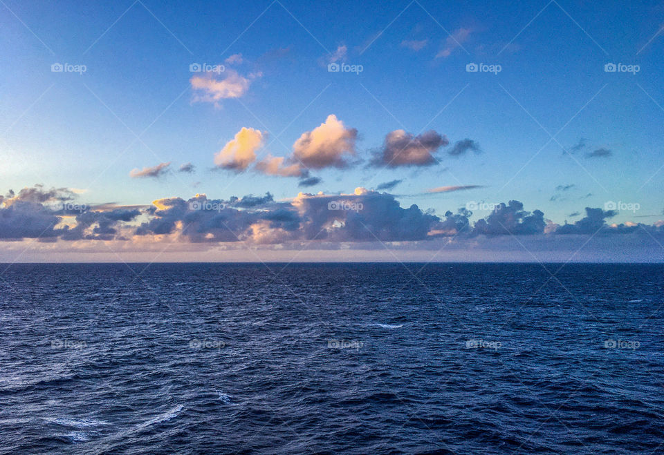 View of a sunrise from a cruise ship balcony, somewhere in the middle of the Caribbean 