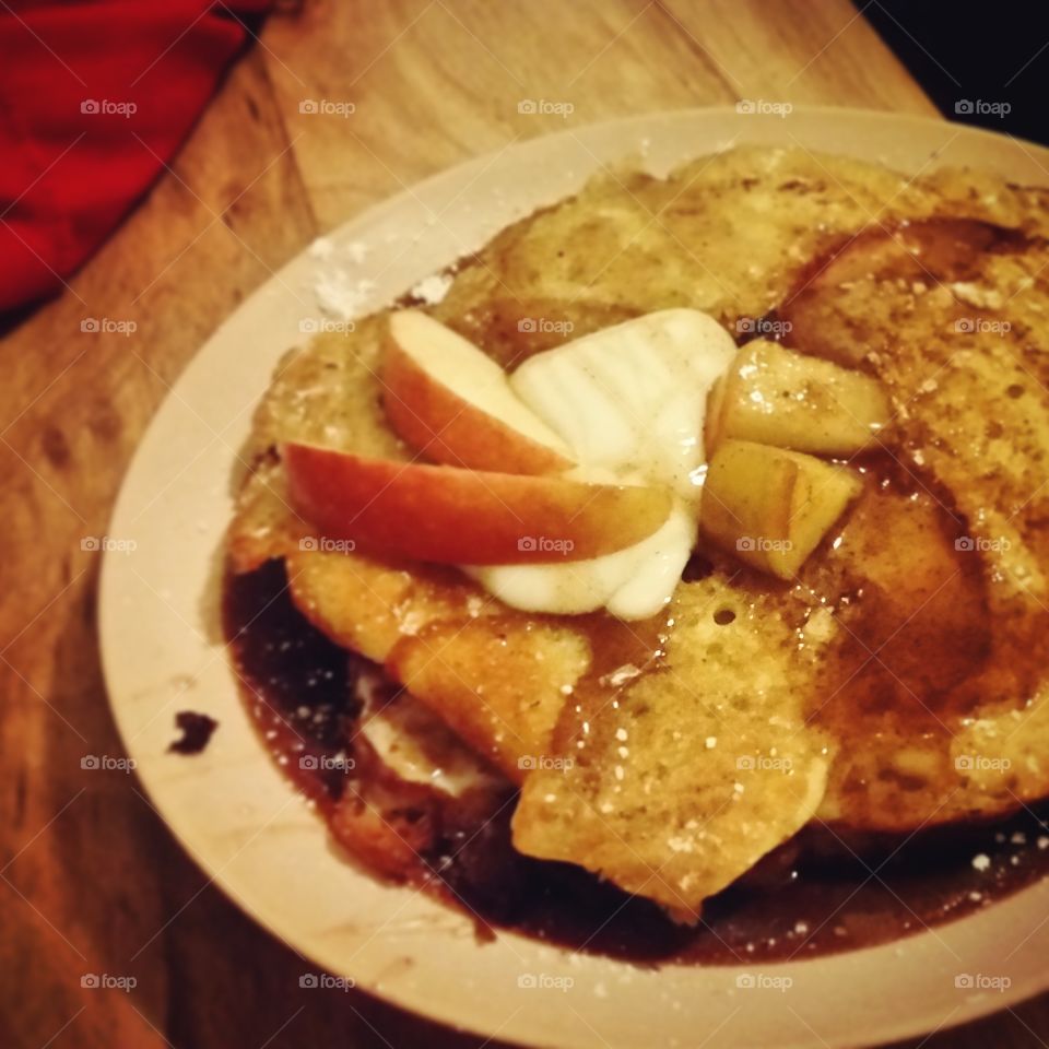 Apple Cinnamon Pancakes. Had a pancake party!