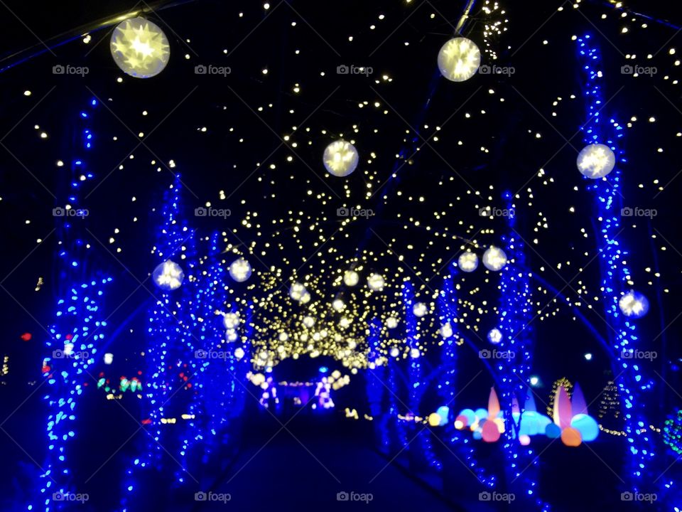 Blue And White Lights over Walkway