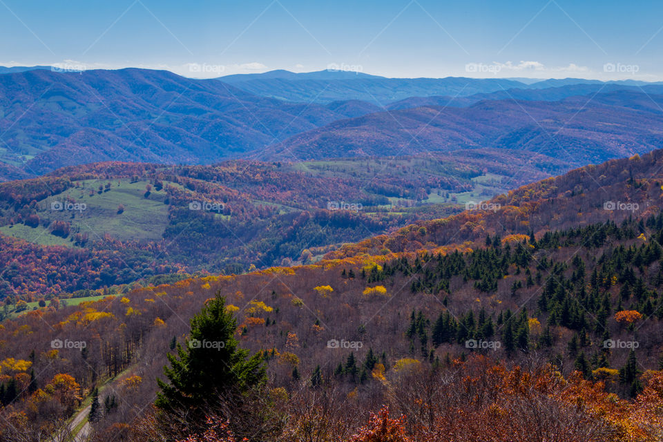 A high mountain valley in the Appalachian Mountains. View from Spruce Knob, WV in October.