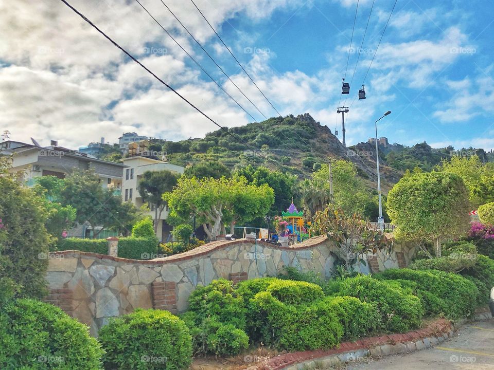 mountain view and cable car in Alanya