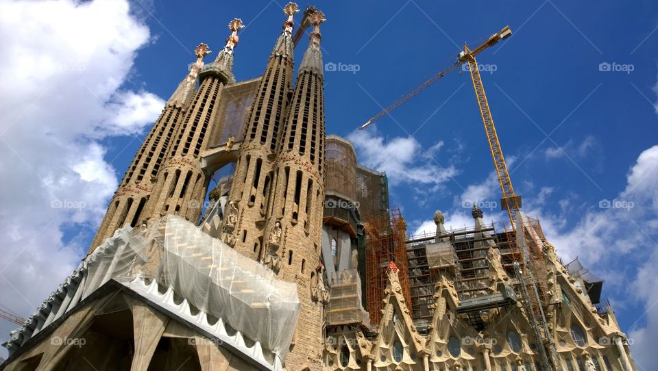 Sagrada Familia in Barcelona. View of Sagrada Familia in Barcelona, Spain. Basilica and Expiatory Church designed by Gaudi is still under construction