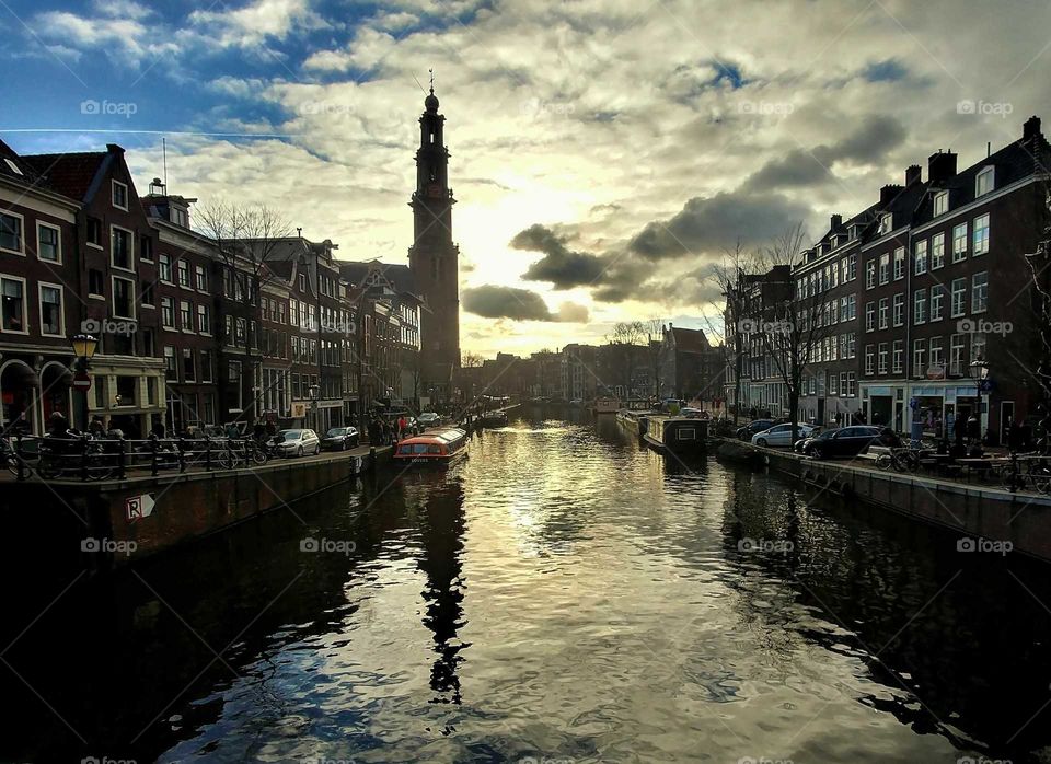 Sunsets over beautiful canals in Amsterdam