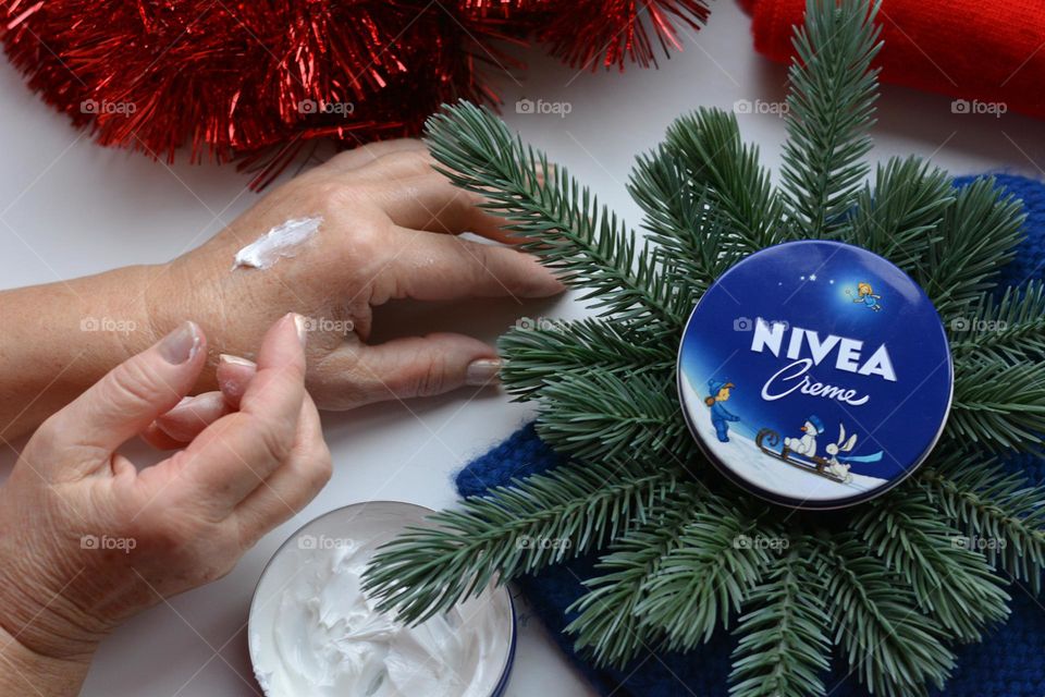 love Nivea cream skin care female hands Christmas time