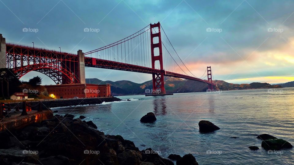 The Golden Gate Bridge in San Francisco at Dawn.
