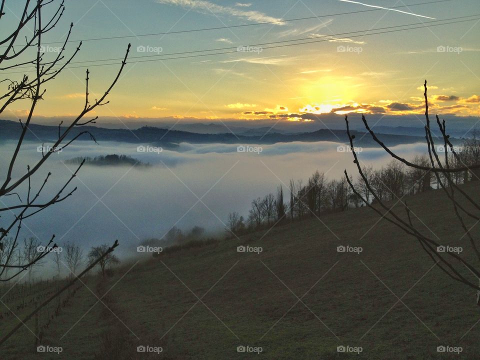 Sea of fog. Foggy Look like a sea in the valley