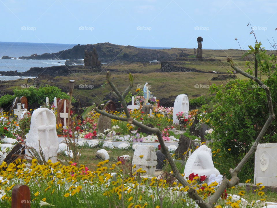 cemetery moai easter island hanga roa by jpt4u