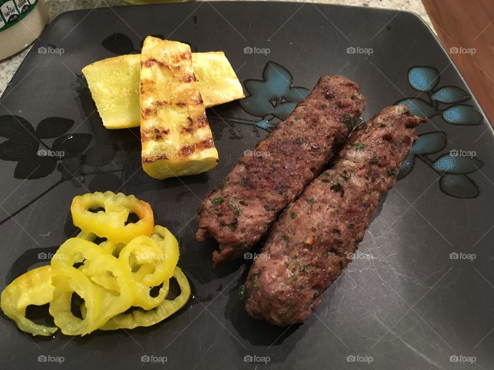 With grilled squash and banana peppers