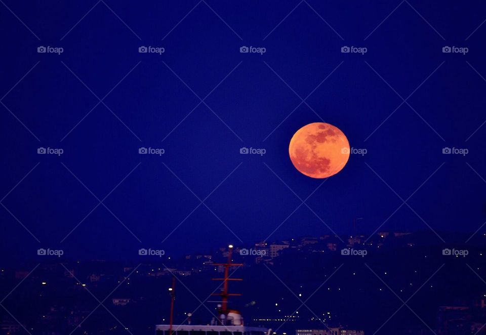 red moon in blue night