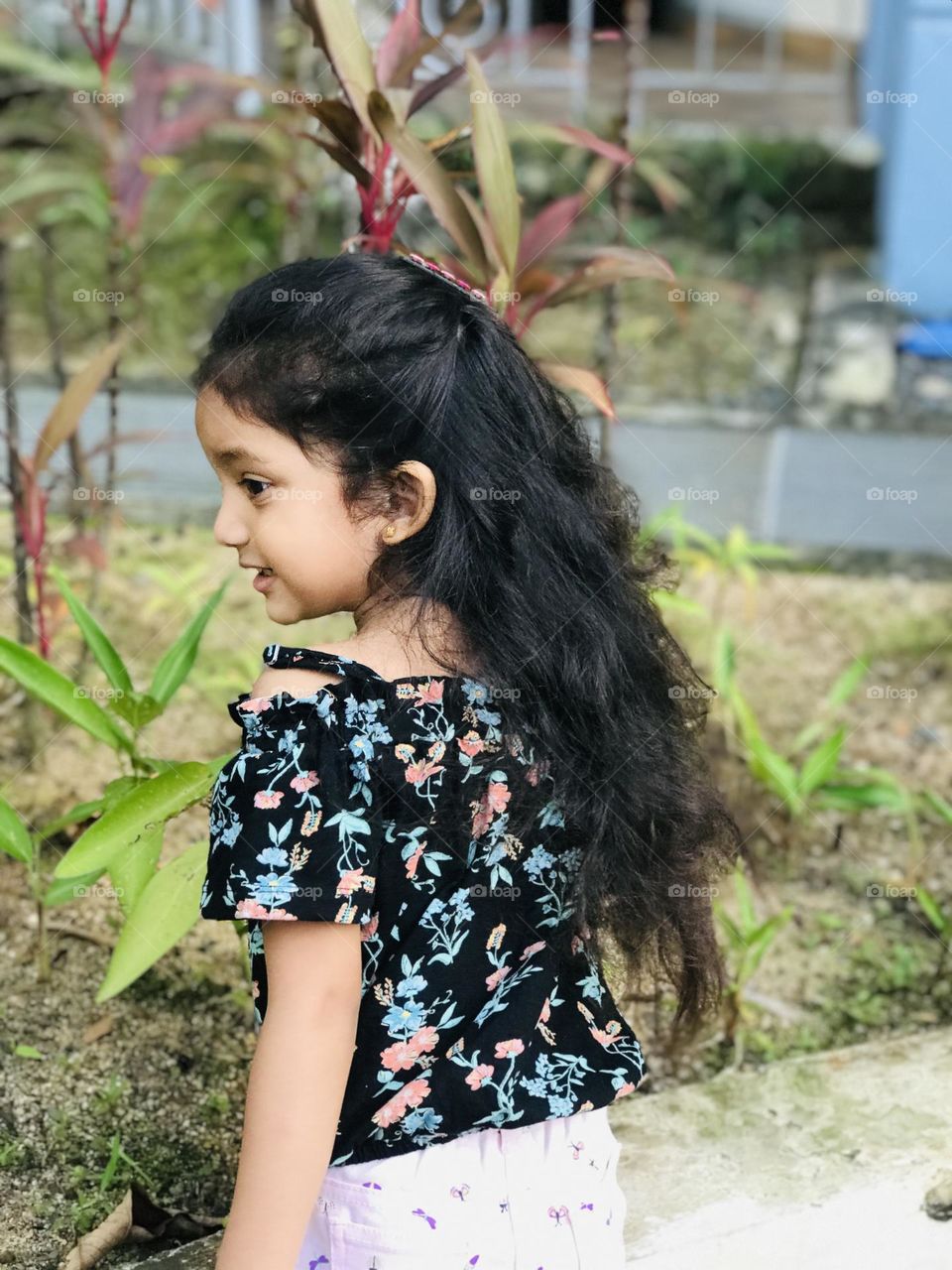 Girl with long curly hair 