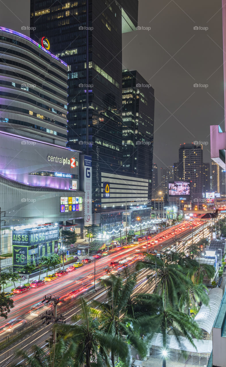 Beautiful light on the road in front of department store in Bangkok Thailand