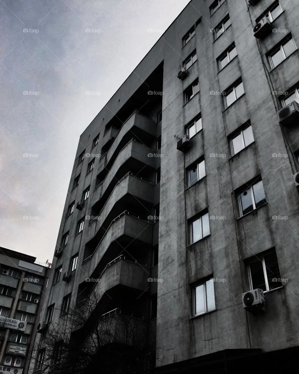 Black and white photo of architecture