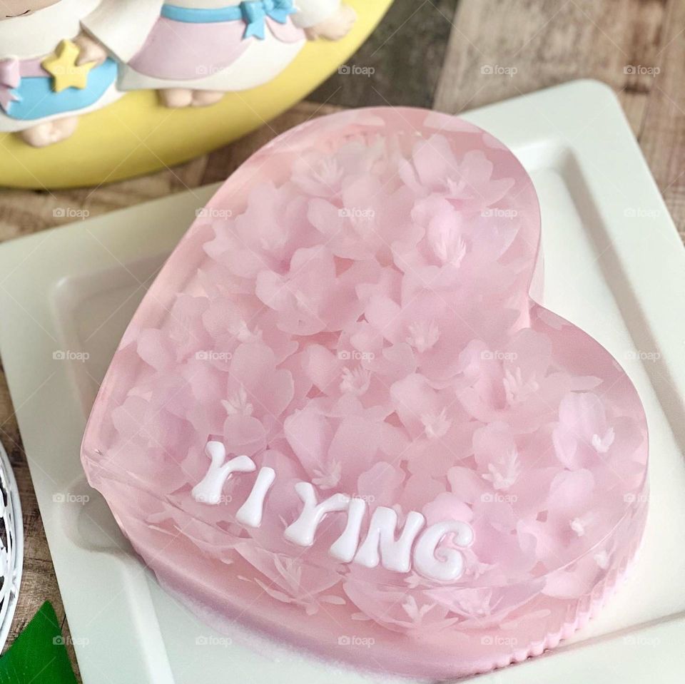 Beautiful homemade jelly lychee Sakura cake 