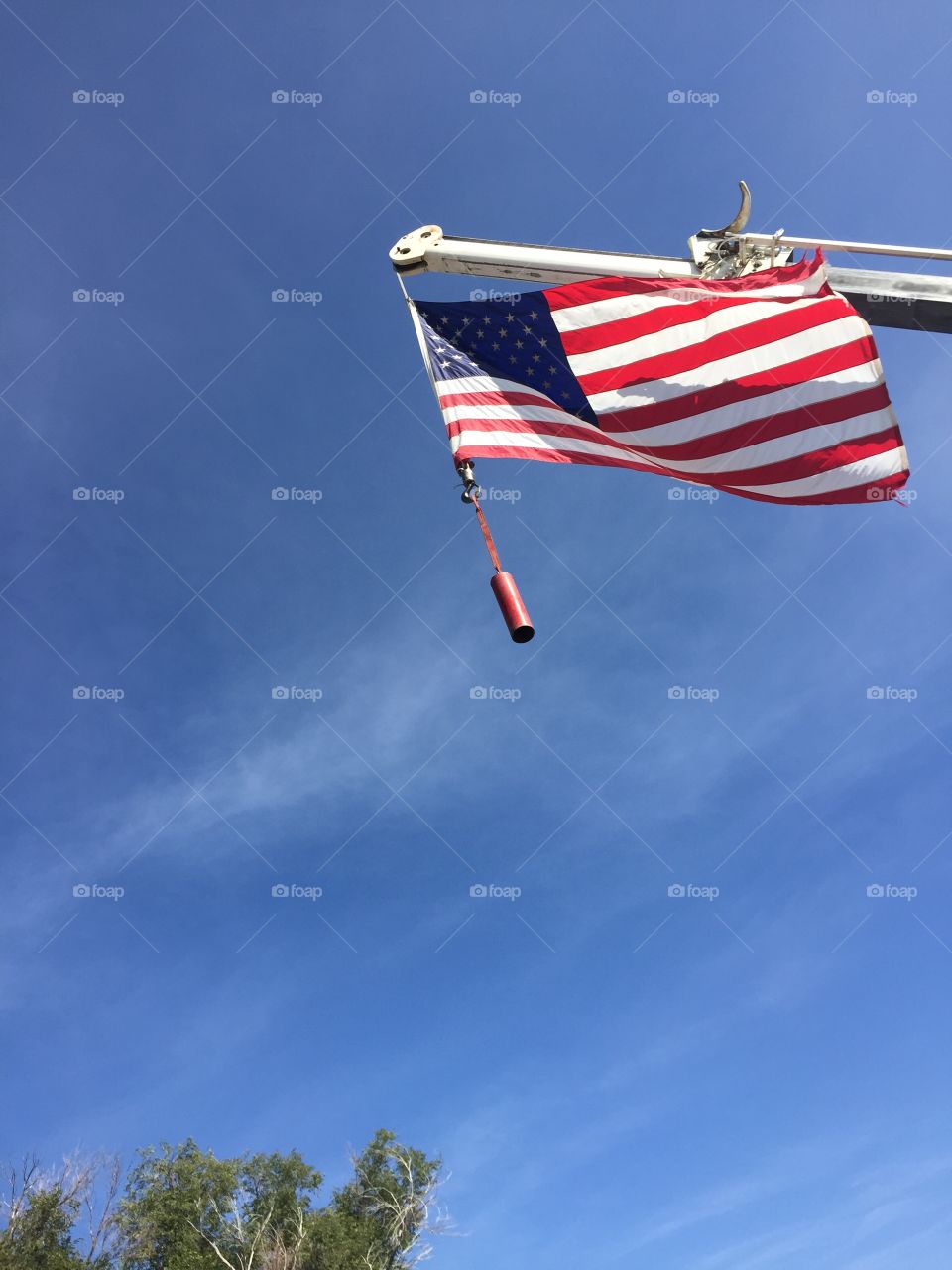 American flag viewed from below