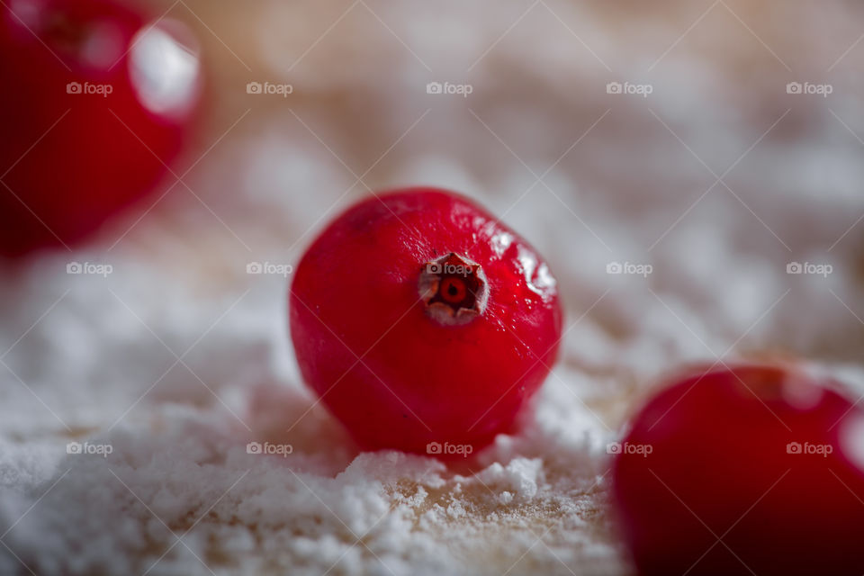 Close up of frozen cranberries 