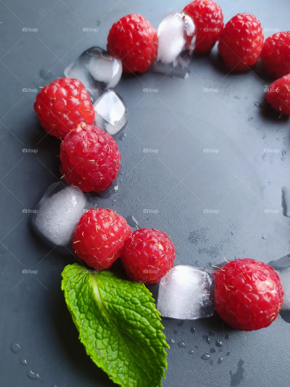 Raspberry with ice