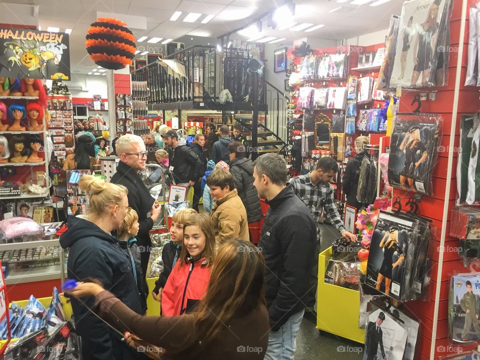 People in the store Buttricks on Halloween to buy Halloween costumes. Buttricks is the largest retail chain in Sweden that sells joke stuff and costumes.