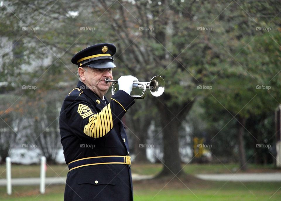 veterans foreign legion member plays trumpet