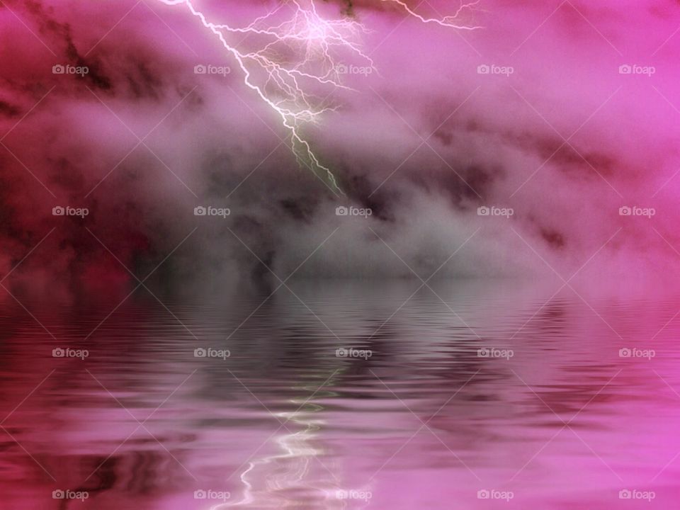 Pink clouds and lightning. Pink clouds and lightning