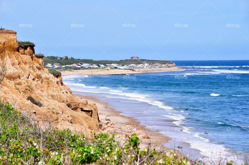 Montauk Point. Montauk Point on Long Island, New York. Bluffs, cliffs above the Atlantic Ocean and beaches of Montauk. 
Fleetphoto