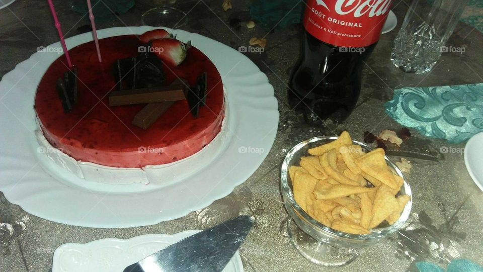 Beautiful cake of Birthday and cocacola