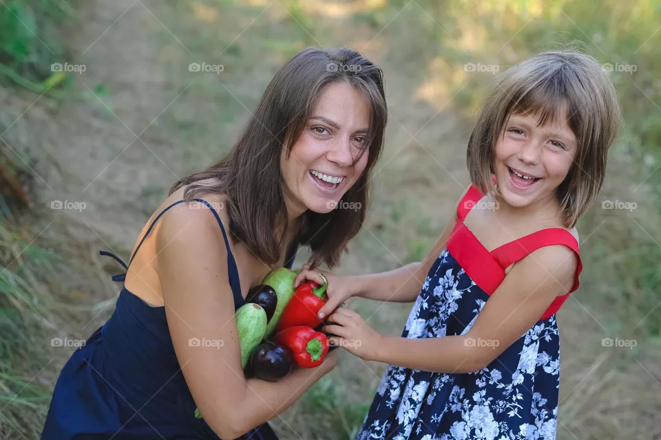 Happy family, mom and daughter 