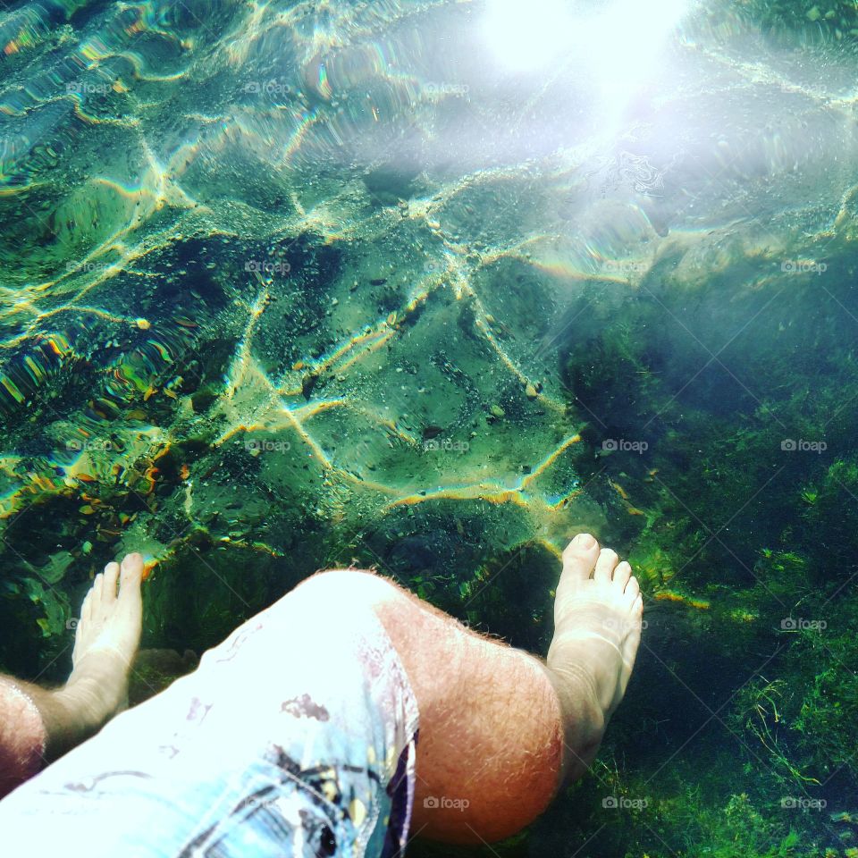 Close-up of man's leg in water