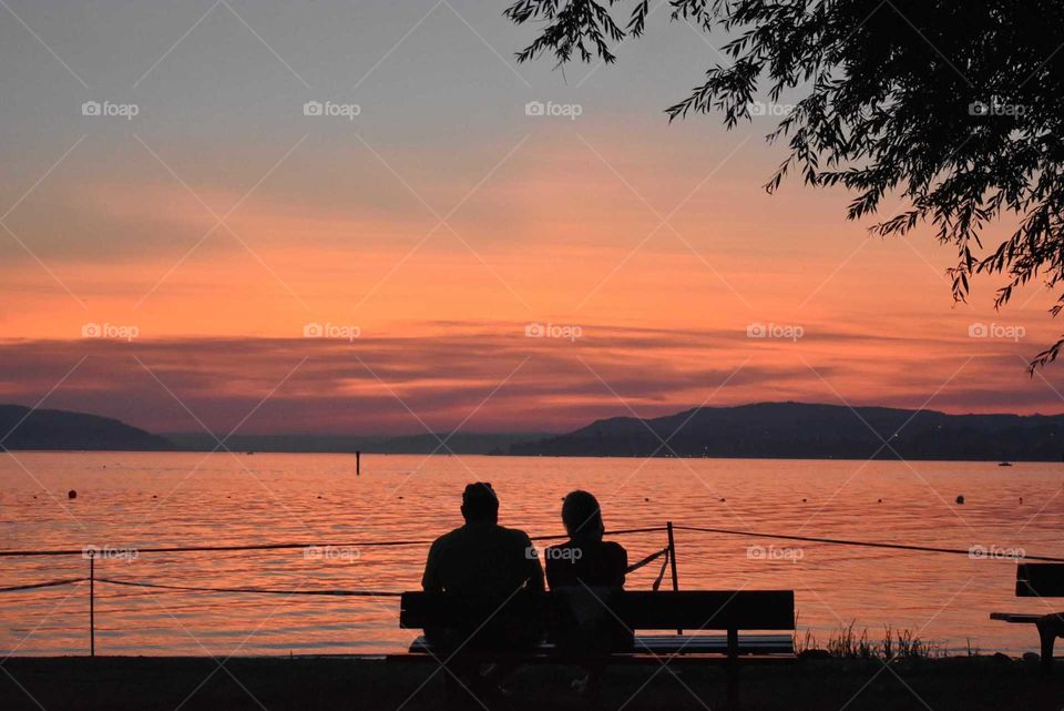 love, lake and sunset