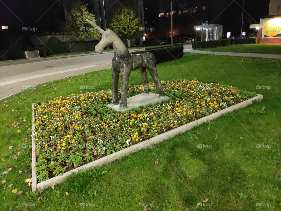 Unicorn statue in park Zurich Switzerland