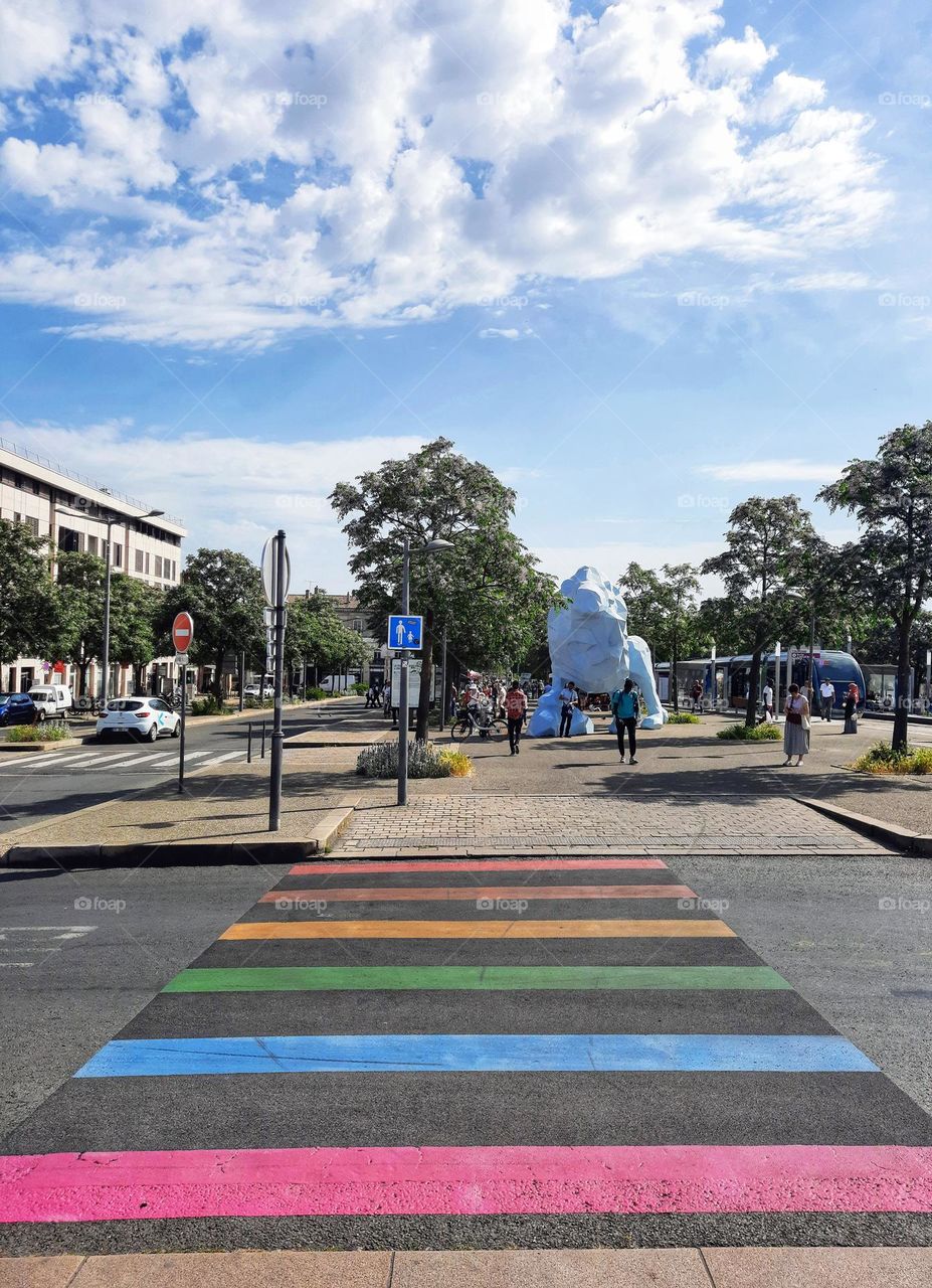 Pride colors sidewalk, Bordeaux, France