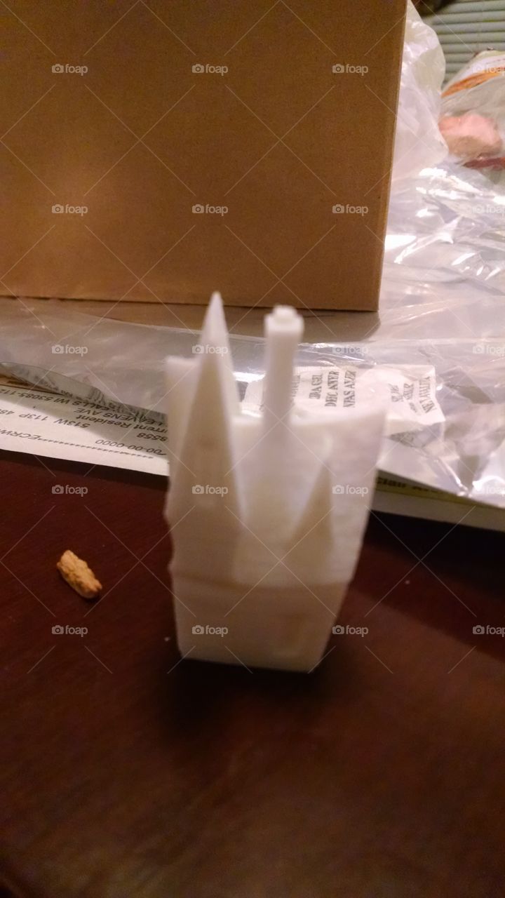 my friend got a 3-D printer. This is the test mold it came with. it's like a really cool and wacky Victorian haunted house.