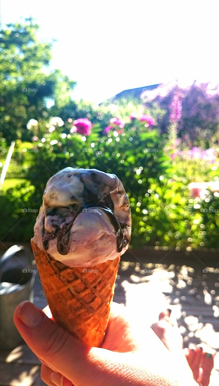 Eating Ice cream in my garden. Eating Ice cream in my garden