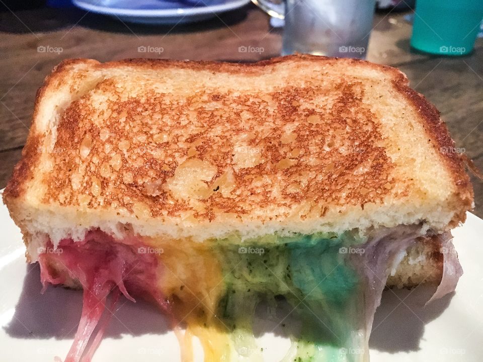 Rainbow color cheese toast