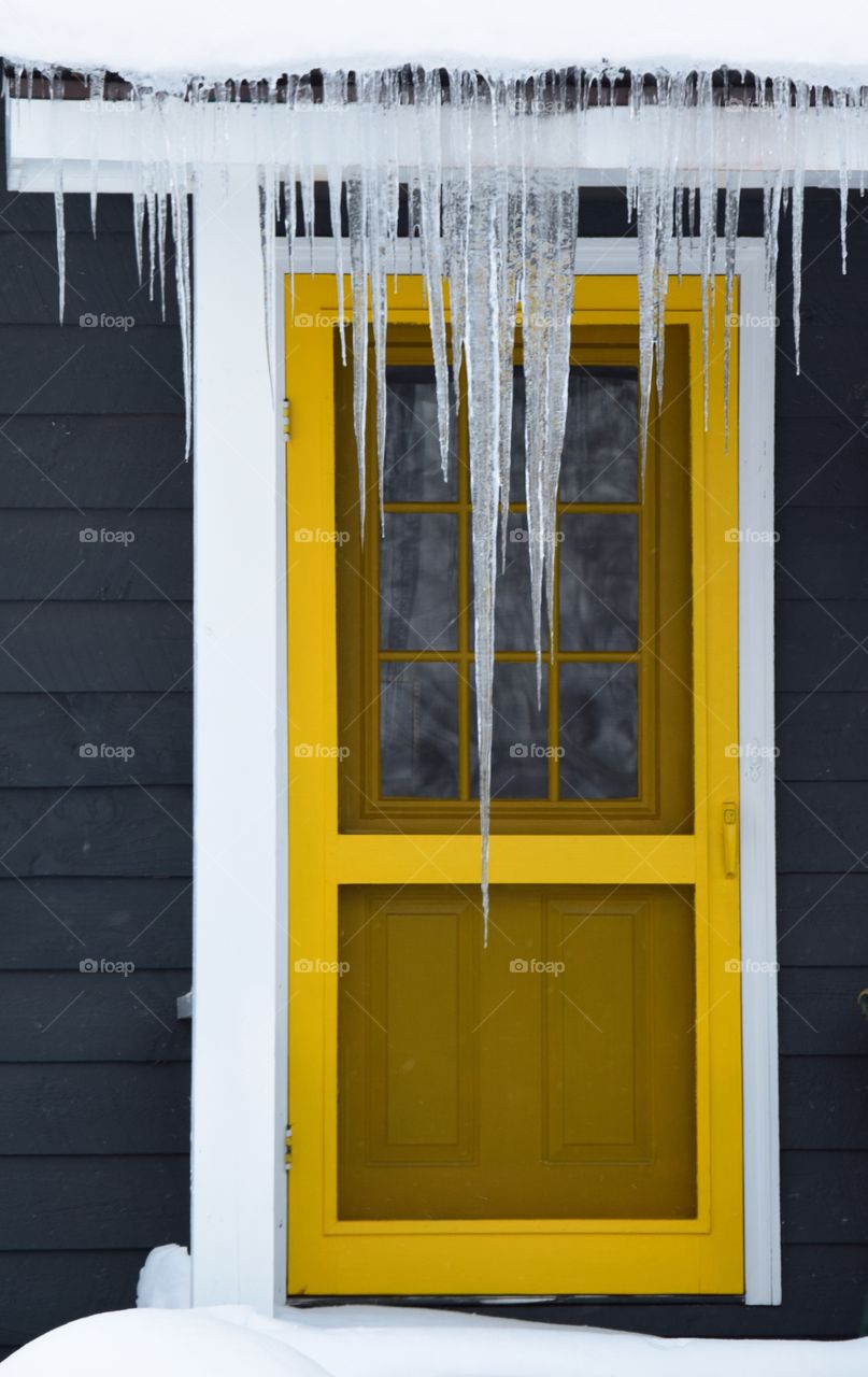 Close-up of door during winter