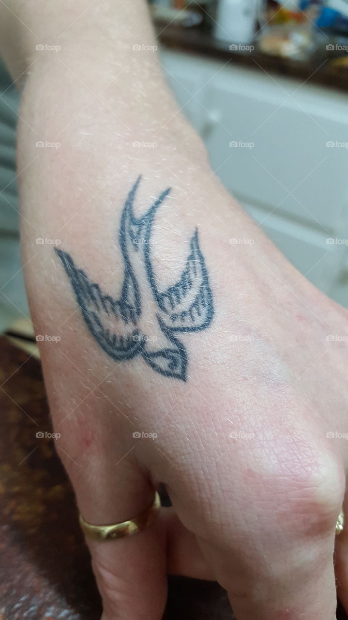 The swallow on your hand means you can fight or you wont be caged