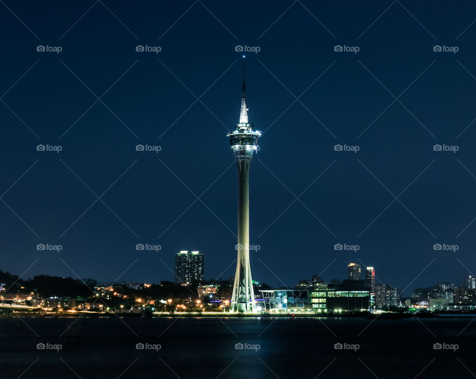 The Blue hour moment of the skyline Tower, one of the main city attractions.